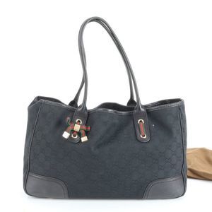Gucci GG Canvas Princy 163805 Leather Tote Bag Shoulder Hand Black Women's CEM